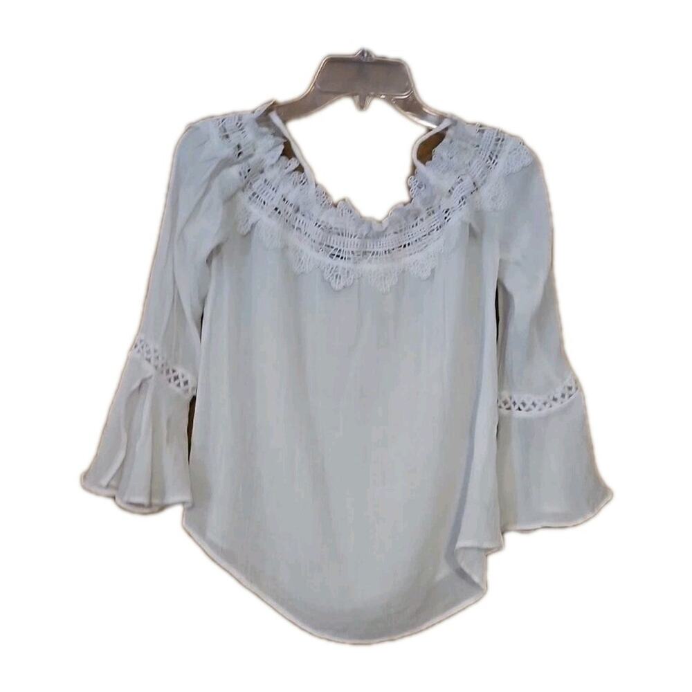 B.Wear Victorian Blouse Top Small White Lace Off Shoulders or Strap Bell Sleeve